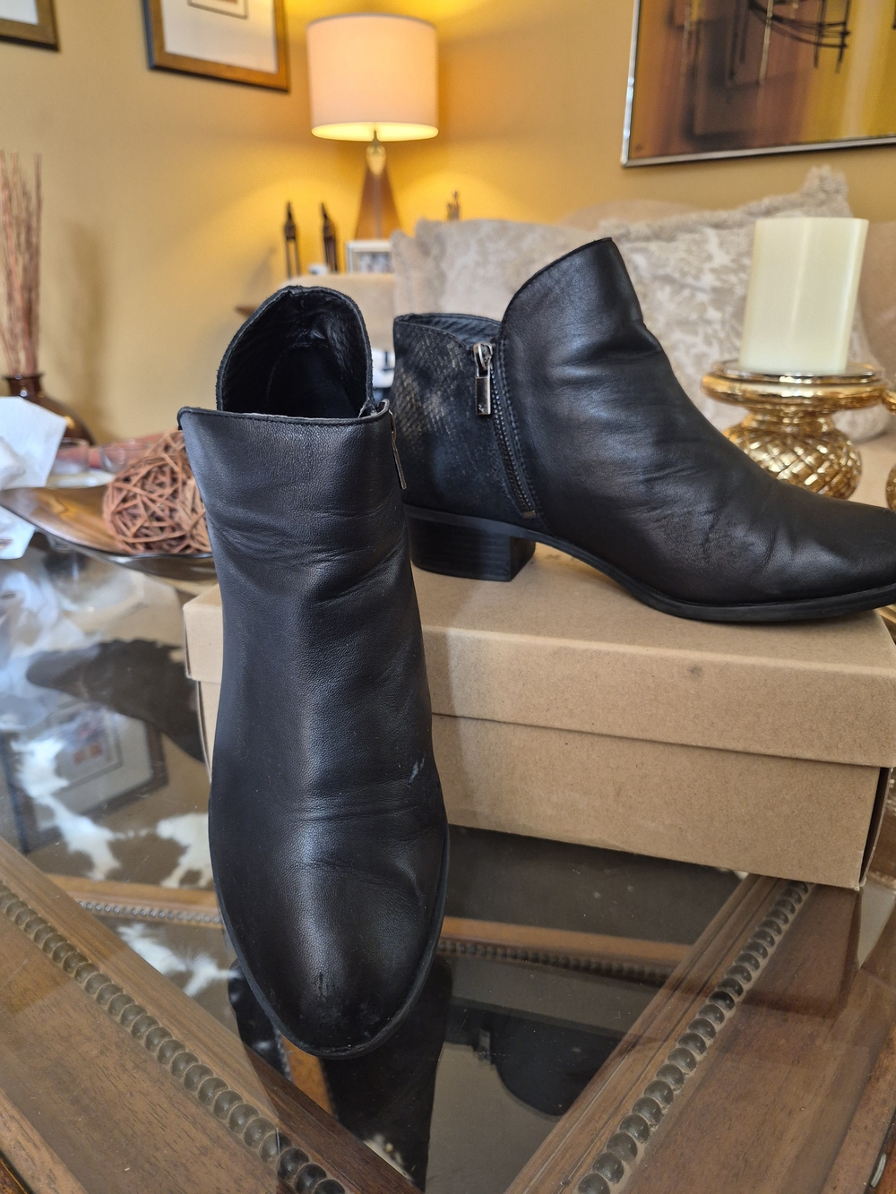 Lucky Brand Black Leather Women's Ankle Booties with Side Zip
